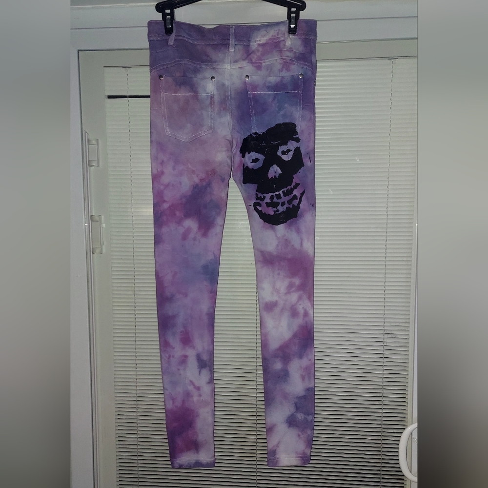 Jean style leggings tie dyed and screen printed
